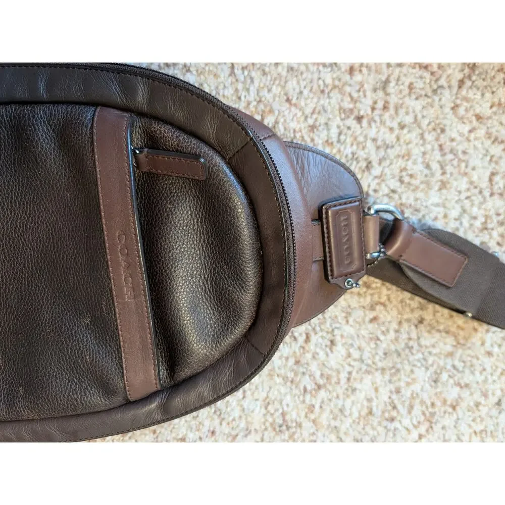 COACH Camden Sling Backpack Crossbody Chest Bag Brown Pebbled Leather Unisex
